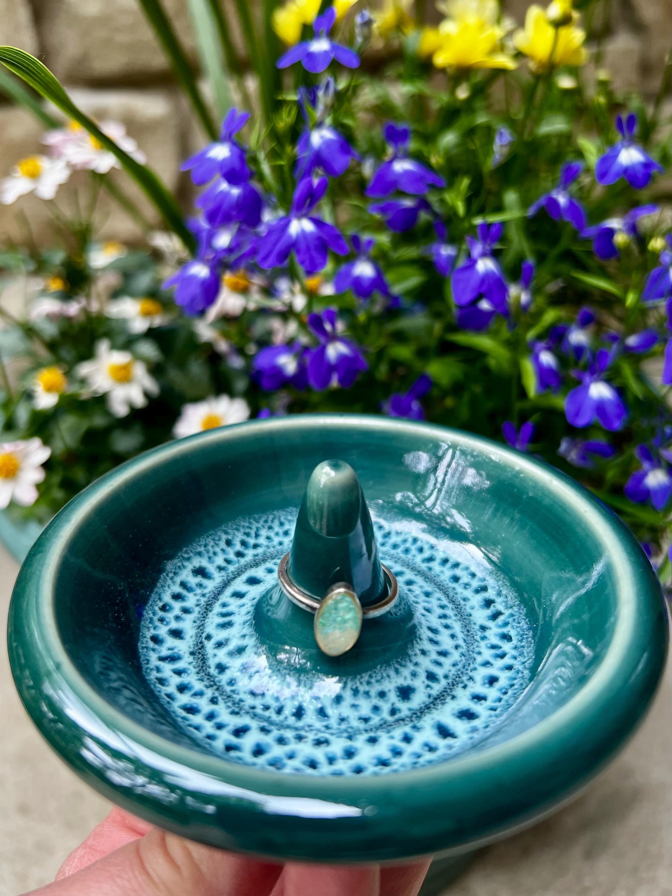 Handmade Ceramic Ring Dish: Deep Teal Pottery Jewelry Holder
