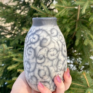 Raku Ceramic Vase, Pottery, Unique Home Decor, Raku Vase, Naked Raku Vase, Modern Interior Decoration, Spiral Design, Gifts for Women