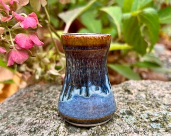Vaso in ceramica fatto a mano: ceramica smaltata blu, decorazione per la casa (3,5")