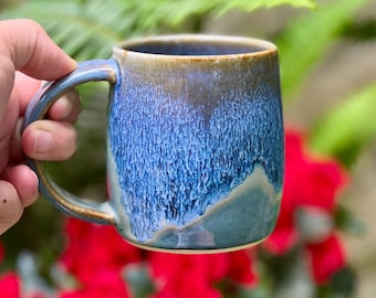 Handmade Blue Ceramic Coffee Mug, Unique Pottery, 10 oz