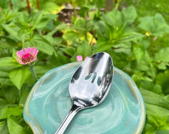 Large Ceramic Spoon Rest, Spoon Holder Plate, Teal Kitchen Decor, Stoneware Ceramic Pottery, Modern Home Decor, Spoon Plate, Kitchen Gadgets