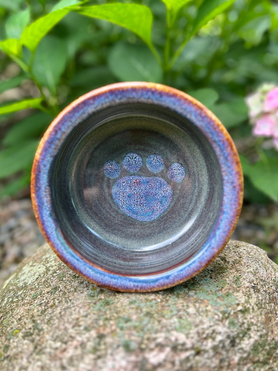 Stoneware Pet Bowl: Handmade Ceramic Dog/cat Dish With Paw Print - Etsy