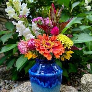 Blue Ceramic Vase, Unique Home Decor, Handmade Stoneware Vases, Pottery Gifts for Women, Gift for Gardeners