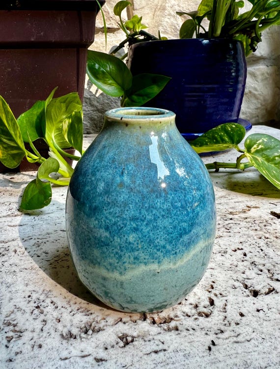 小さな陶器の花瓶セット：ブルーグリーンの陶器、ホームデコレーション