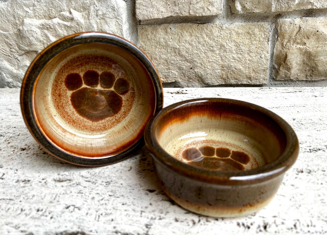 Ceramic Dog Dishes: Paw Print Stoneware Bowls - Set of 2 - Etsy UK