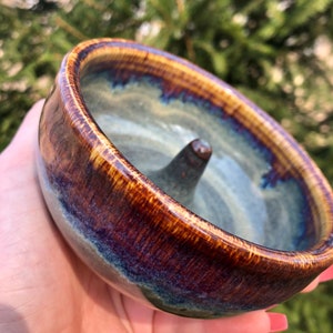 Handmade Ceramic Apple Baker: Stone Grey with Purple Blue Swirl