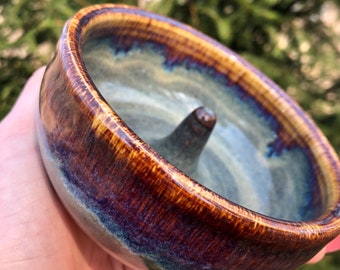 Handmade Ceramic Apple Baker: Stone Grey with Purple Blue Swirl