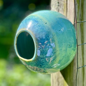 Ceramic Birdhouse for the Outdoors, Modern Pottery Birdfeeder, Turquoise Bird Feeder, Garden Decor, Pottery Bird Bottle, Bird House