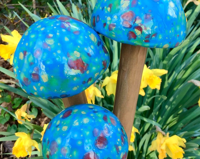 Garden Mushroom Stakes, Set of 3, Mushrooms Garden Decor, Ceramic