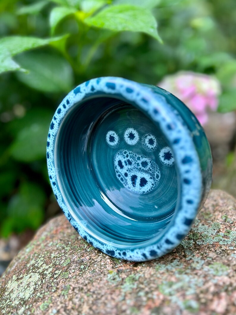 Green Ceramic Dog Bowl: Handmade Stoneware Pet Dish With Paw Print - Etsy
