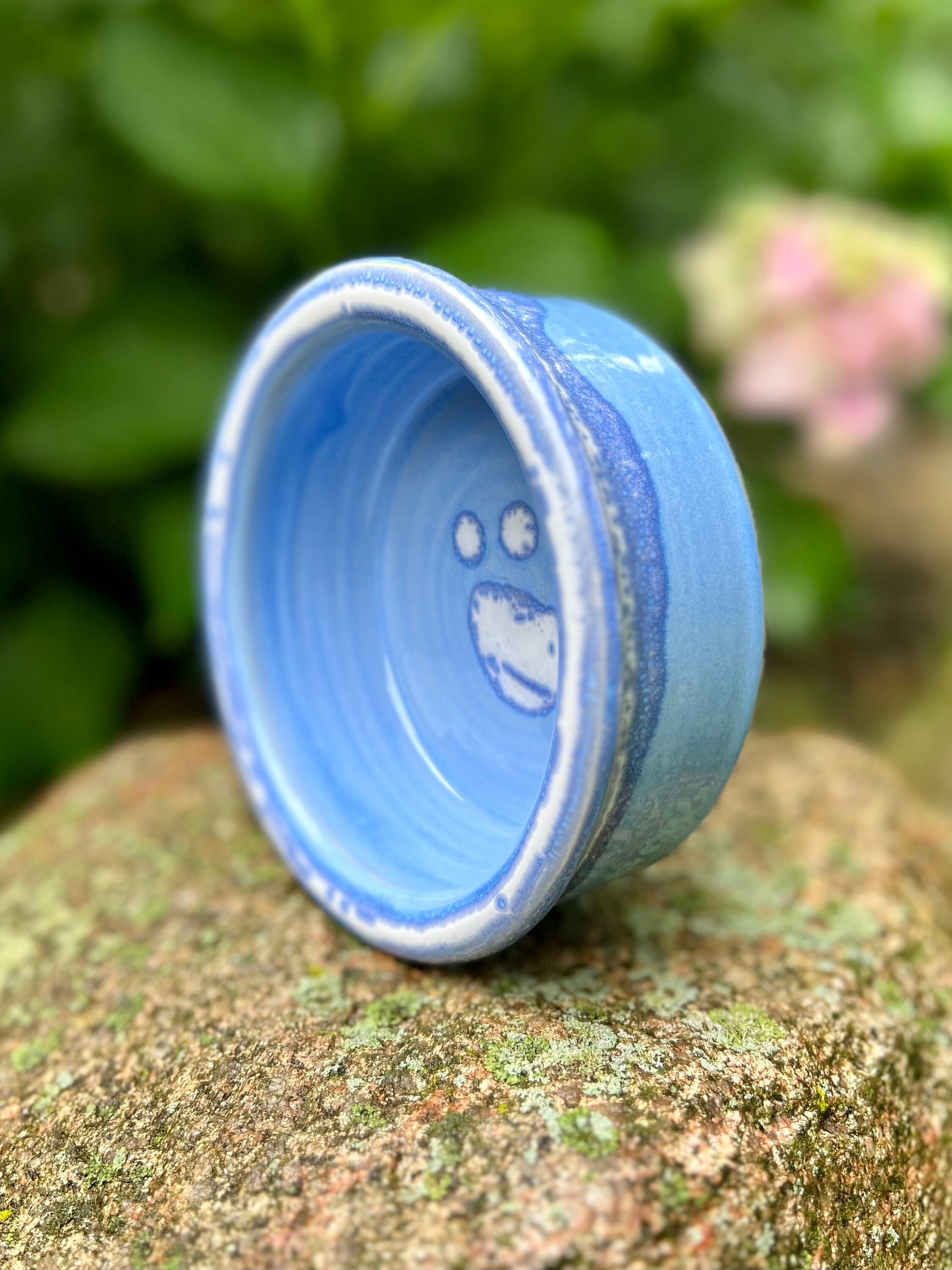 Blue Ceramic Dog Bowl | Handmade Stoneware Pet Dish With Paw Print - Etsy