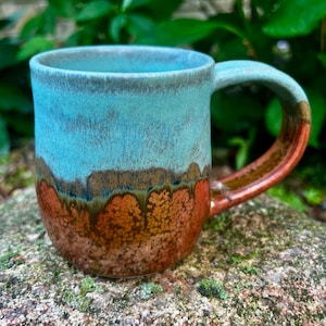 Handmade Copper Blue Ceramic Mug | Artisan Stoneware Coffee Cup, 12 oz