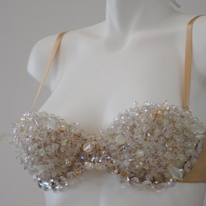 Crystal Spiky Nude Bra 34B Avant-garde Futuristic Sexy Push-up Dancing