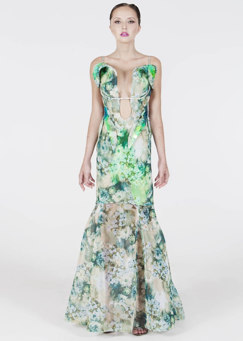 Sensual Beaded Backless Mermaid Long Gown Dark Green main image 1