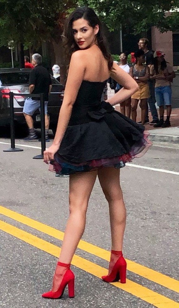 black dress with puffy skirt