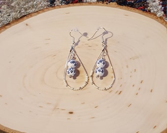 White/Cream Dangles with Blue Flowered Beads