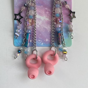 Be Quiet! Sound Buffer Earrings w/ Earplugs, Pink, Blue Rose Quartz, like Loop, Raves, Festivals Concerts. Neurodivergent Sound Sensitivity!
