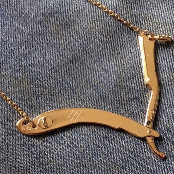 Gold Straight RAZOR barber necklace barber jewelry straight | Etsy