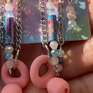 Be Quiet! Sound Buffer Earrings w/ Earplugs, Pink, Blue Rose Quartz, like Loop, Raves, Festivals Concerts. Neurodivergent Sound Sensitivity!