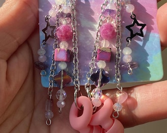 Be Quiet! Sound Buffer Earrings w/ Earplugs, Pink, Grape Rose Quartz, like Loop, Raves Festivals Concerts. Neurodivergent Sound Sensitivity!