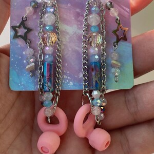 Be Quiet! Sound Buffer Earrings w/ Earplugs, Pink, Blue Rose Quartz, like Loop, Raves, Festivals Concerts. Neurodivergent Sound Sensitivity!