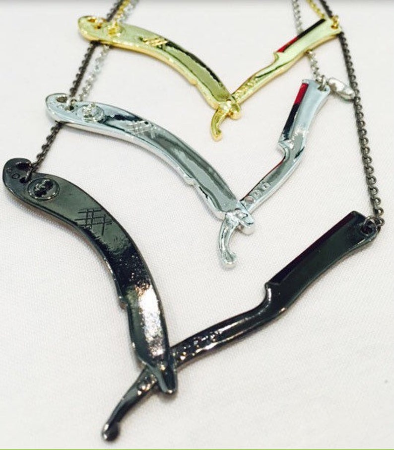Gold Straight RAZOR Barber Necklace Barber Jewelry Straight Etsy