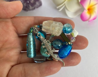 Clear Quartz + Turquoise Blue Ornate Altar Amulet and Necklace Pendant