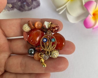 Carnelian and Sunstone Ornate Amulet and Necklace Pendant