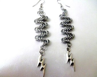 Chainmaille Lightning Bolt Earrings: Handmade Stainless Steel Dangles