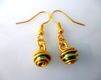 Petrol earrings, Abstract earrings, wire wrapped earrings, gold earrings, pearl earrings