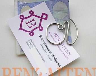 Business card / Money Clip, wire money clip, handmade money clip, silver business card clip,