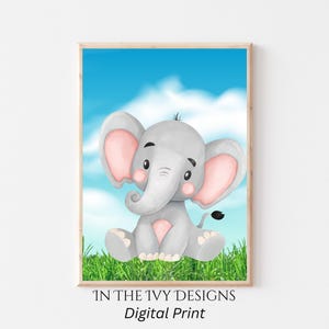 cute baby elephant nursery digital artwork download whimsical elephant and balloon nursery digital print modern minimalist elephant nursery