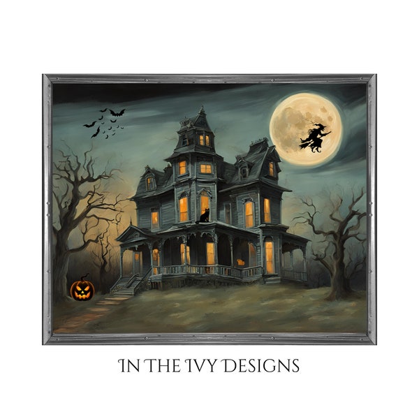 Halloween Print, 8x10,  Halloween Art, 11x14, Haunted House, 16x20, Wall Art, Vintage haunted house