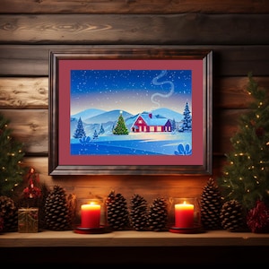 Navidad vintage, arte mural, ciudad, imprimible navideño, pintura al óleo navideña, pueblo navideño, decoración navideña