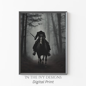 spooky headless horseman digital wall art printable vintage headless horseman Halloween digital artwork dark fantasy headless horseman