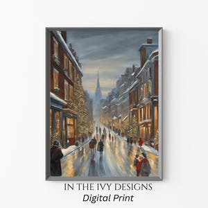 Vintage Christmas Wall Art Town City Christmas Printable Christmas Oil Painting Christmas Village Christmas Decor American Winter Print, AI