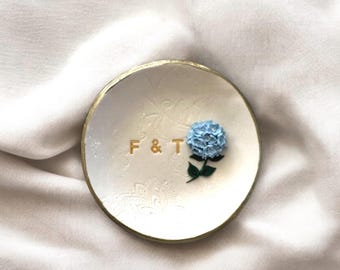 Hydrangea jewelry dish, wedding ring dish personalized, engagement gifts for bride, birthday gifts for her, floral wedding ring dish