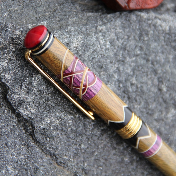 Leave it to Me: Handcrafted Ballpoint Wood Pen w/ Lignum Vitae, Dymondwood, Ebony, Yellowheart, Bubinga and Holly