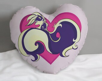 Skunk Love Heart-shaped pillow