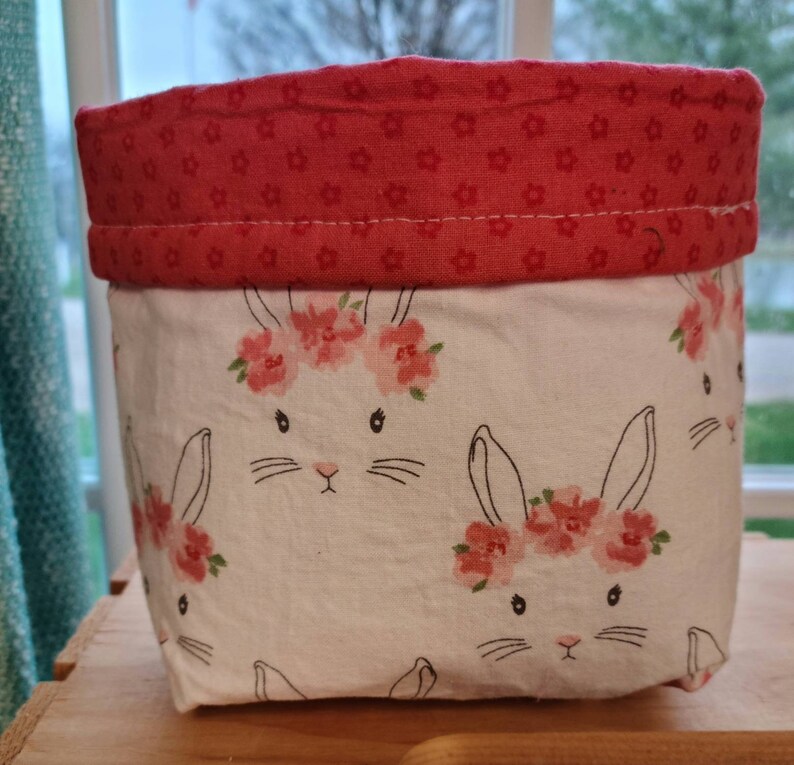 Fabric storage basket Easter basket easter bunny fabric basket floral basket coral pink white