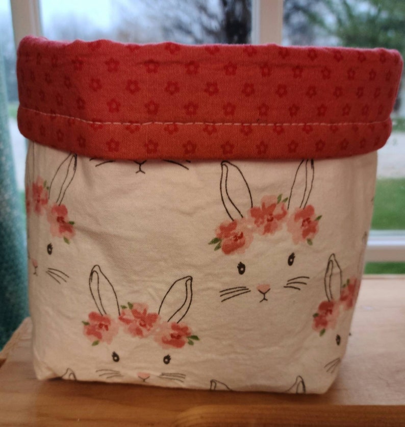 Fabric storage basket Easter basket easter bunny fabric basket floral basket coral pink white