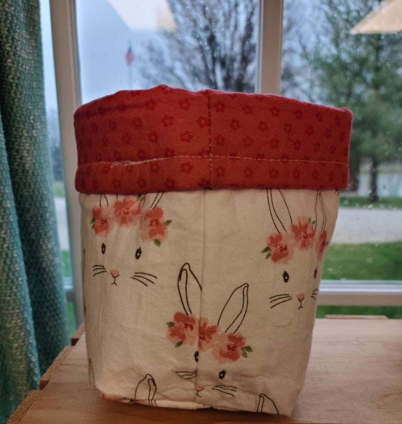 Fabric storage basket Easter basket easter bunny fabric basket floral basket coral pink white