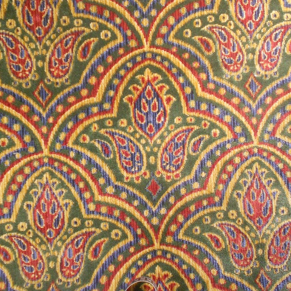 1.75 yards Scalamandre Capard Linen Velvet Fabric Retail value 1214 Dollars Luxurious Paisley Jewel tones Heavy upholstery weight