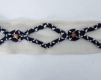 18+ yards Nautical Border Trim with wooden beads  2" Border Gimp Passementerie Trimming