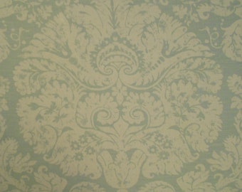 4 Yards F. Schumacher Barresa Damask Fabric: Aqua Linen Cotton Blend