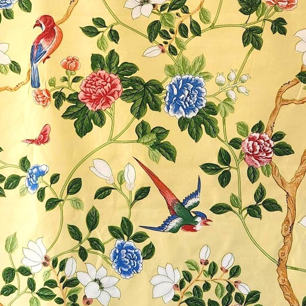 Rare retired Travers Palace Garden Chinoiserie Fabric Yellow Chintz 8 yards