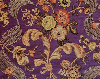 Royal Purple Floral Jacquard Upholstery Fabric  1.25 yards Vintage Designer Textile