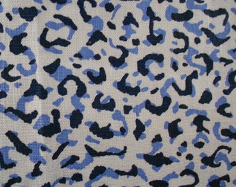Peter Fasano Leopardo Linen Fabric Remnant, Blue Animal Print