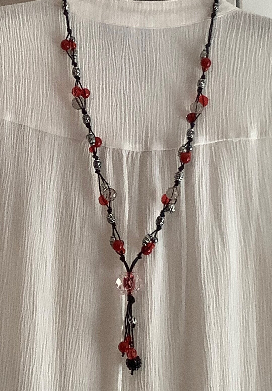 Hemp Cord Necklace With Red & Clear Beads Etsy
