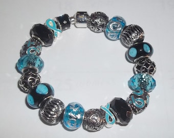 Treasure Beads - Cervical/Ovarian Cancer Awareness Bracelet - Teal & Black